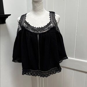 love stitch Black Crochet-Trim Blouse